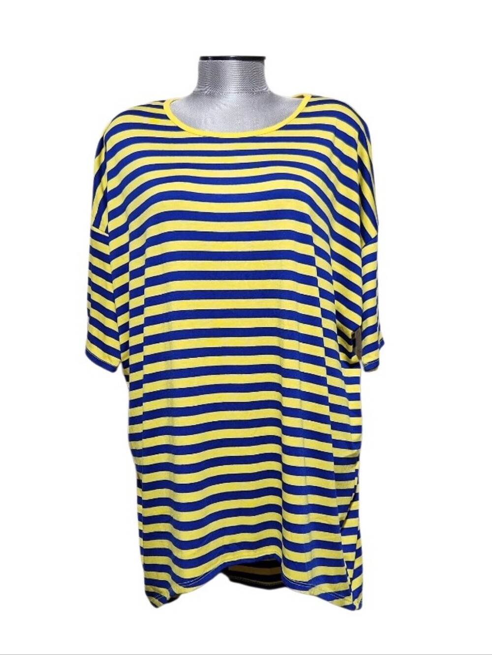 LuLaRoe Irma Tunic Blue & Yellow Horizontal Stripes (L)